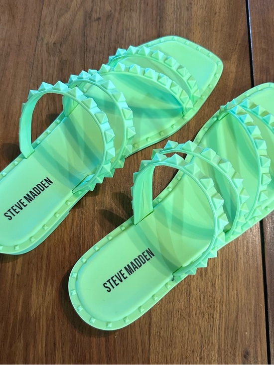 Steve Madden Shoes - Steve Madden Neon Lime Pyramid Stud Slide Sandals